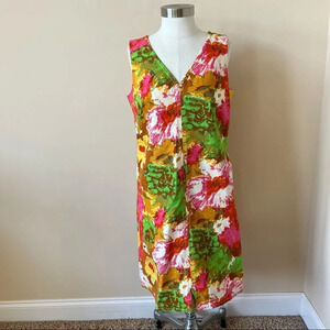 Talbots floral woven sleeveless dress colorful v-neck 5257